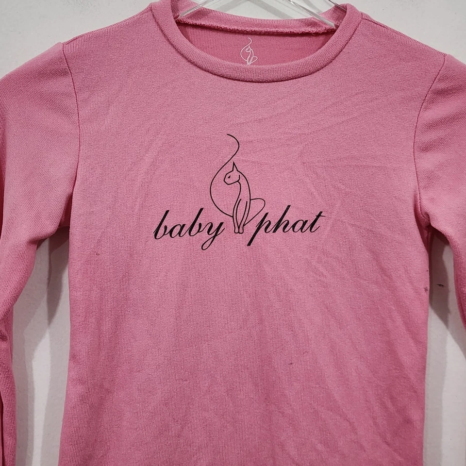 Baby Phat Girls Logo Long Sleeve Baby Tee Pink Knit Size 14 Vintage Y2K Stretch - Image 2 of 4