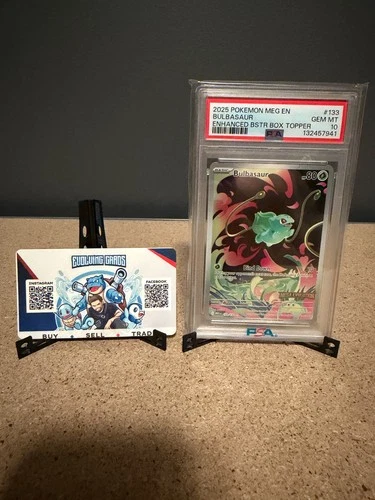 Pokémon Bulbasaur MEGA Stamped Holo 133/132 Illustration Rare PSA 10 box topper.