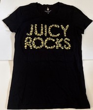 Juicy Couture Y2k T Shirt Rhinestone Bling Black Tee Size XS X-Small 32 Bust