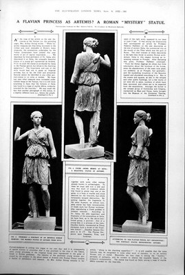Antiker Druck Marmor Statue Artemis Ostia Fund Vatikan Griechische Skulptur 1922