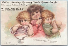 WILLIMANTIC THREAD 3 adorable girls wrapped in thread; imprint of local dealer