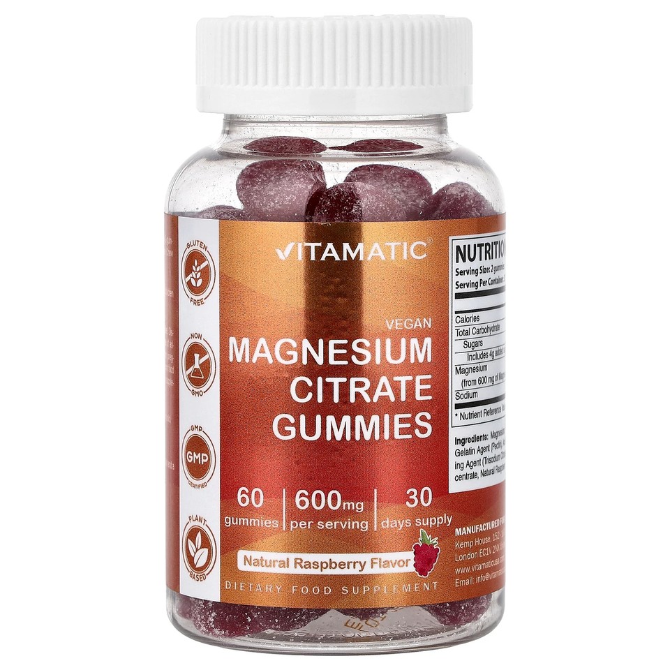 Vegan Magnesium Citrate Gummies, Natural Raspberry, 60 Gummies