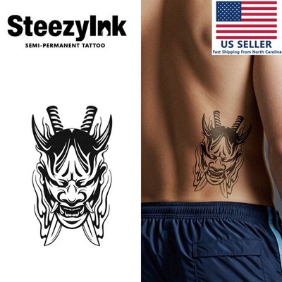 SteezyInk temporary tattoo Fiery Hannya last upto 2 weeks 6.5 x 6.5 inch