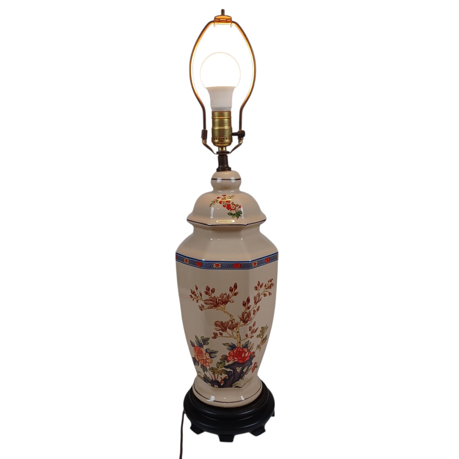 Elegant Vintage Porcelain Ginger Jar Lamp 27" Floral Chinoiserie Table Lamp
