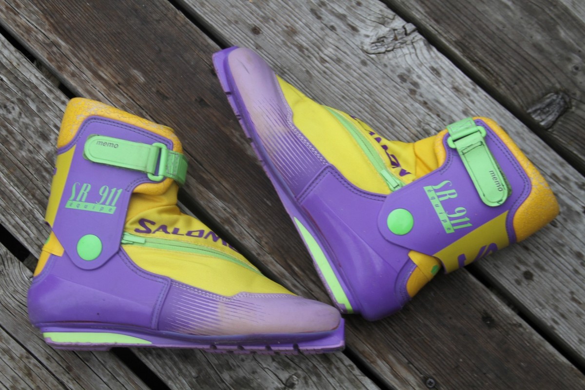 Vintage Salomon SR 911 Equipe Skate Ski Boots Size 10 Yellow