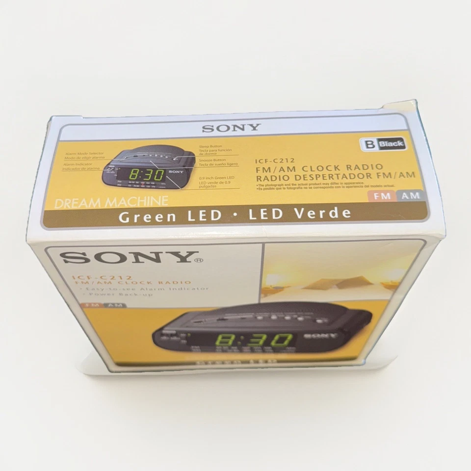 Sony ICF-C212 Radio Reloj FM/AM Dream Machine Negro Verde LED NUEVO En Caja Respaldo Foto 3 de 4