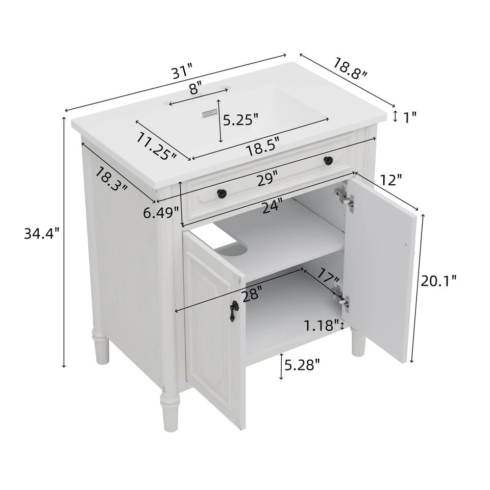 Tocador de baño vintage con lavabo cuenta con puertas de cierre suave y estantes ajustables Foto 4 de 4