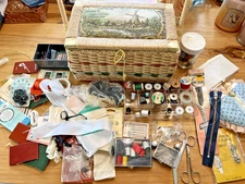 Vintage Lighthouse Lidded Crafts Sewing Box With Contents Included