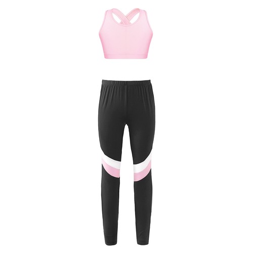 Kids Girls Tracksuits Biketard Sportwear Swim Pants Jogging Crop Top Training - Picture 9 of 28