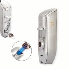 Galiner Metal Cigar Lighter Windproof Refillable Gas 3 Jet Torch Flame Punch