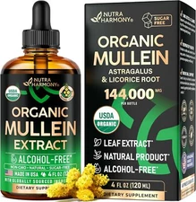 USDA Organic Mullein Supplement - Made in USA - Mullein Leaf Extract Drops - Bro