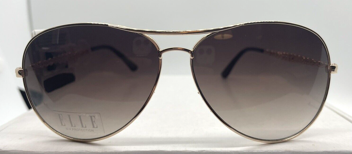 ELLE Gold Aviator Sunglasses with Brown Tinted Lens NWT-image