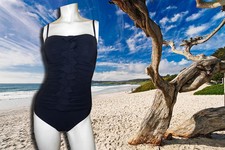 NWT PROFILE by GOTTEX Ruffles 1 pc Bandeau BLACK BATHING SUIT SWIMSUIT sz - 8