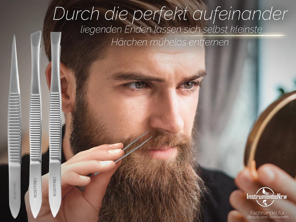 3 Profi Pinzetten Pinzette Edelstahl A-Qualität Zupfpinzetten Spitz Schräg Gerad - Bild 3 von 4