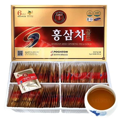 6 year Korean Red Ginseng Tea Gold 100 Tea bags, panax / Ginsenoside 6.7mg/g - Image 1 of 4
