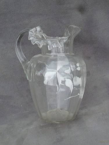 LOVELY ANTIQUE VICTORIAN MARY GREGORY GLASS JUG FRILLY 1880S ORNATE VASE/ BLOWN - Picture 4 of 9
