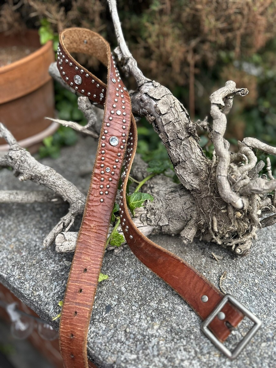Vintage Boho Brown Genuine Leather Brass Studded Statement Belt Size Small Brown Studded Leather Belt M 34-36 Chunky Oversized Bubble  main image 4