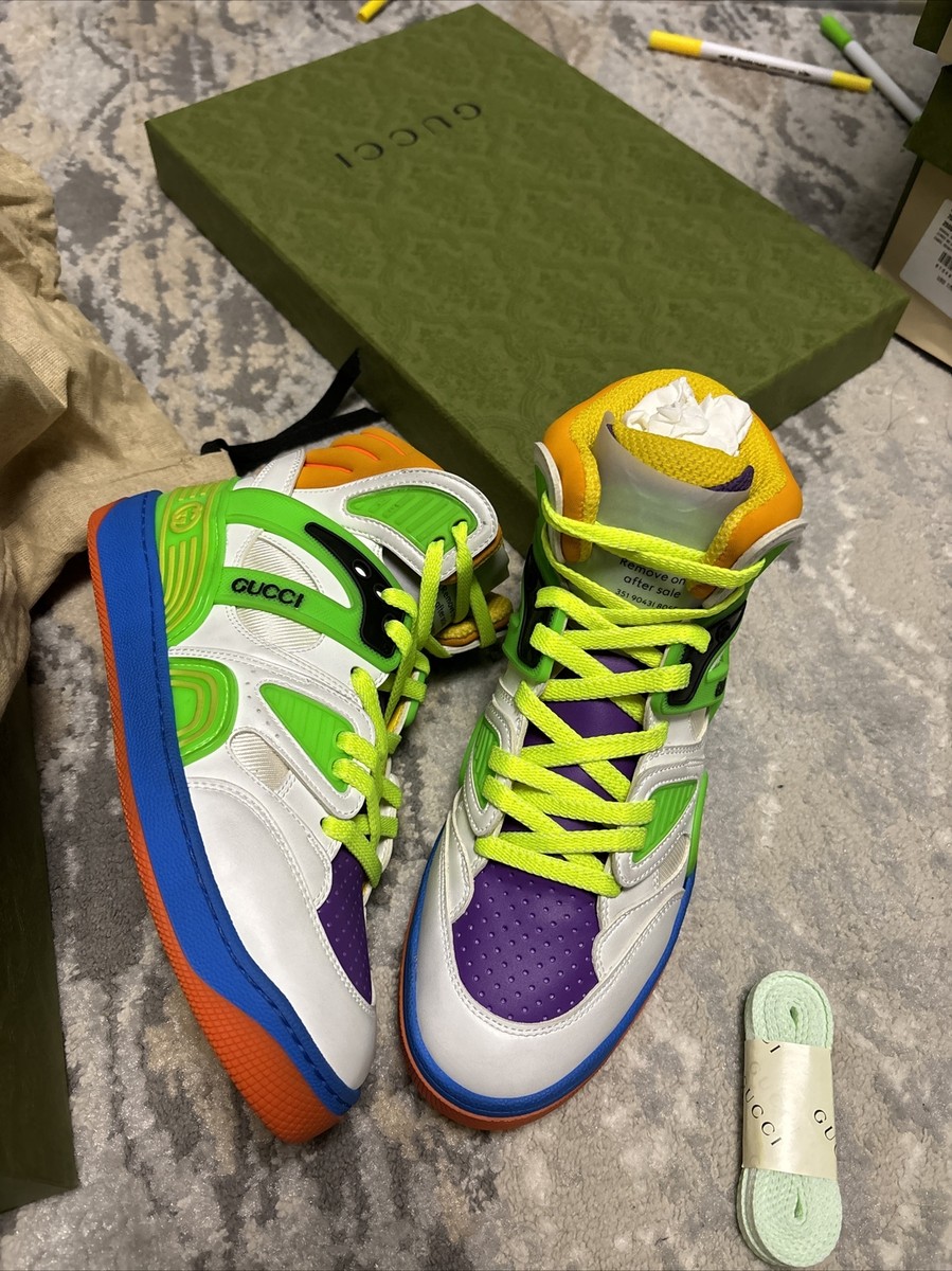 スニーカー GUCCI DEMETRA FAUX LEATHER SNEAKERS NIB Gucci Demetra Leather Multicolor High-top Sneakers 6 US