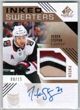 18/19 SP GAME USED DEREK STEPAN INKED SWEATERS PATCH AUTO /15 ARIZONA COYOTES
