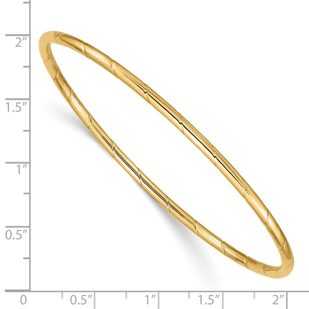 14K Yellow Gold 2.5mm Grooved Slip-on Bangle Bracelet 8