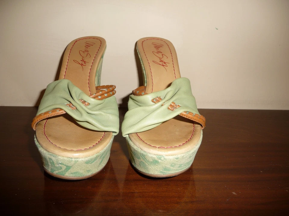Sandalias MISS SIXTY Cuero Plataforma Verde Cuñas Zapatos Talla 6 Foto 2 de 4