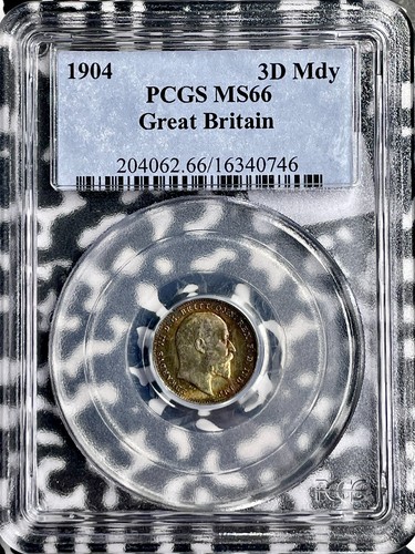 1904 G.B. Maundy 3 Pence PCGS MS66 Lot#G9800 Silver! Beautiful Toning!