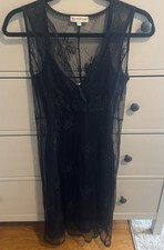 Vintage 1996 Bebe San Francisco Black Lace Overlay Slip Dress 2 Piece Set Size S