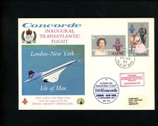 Postal History Isle of Man #96+97 Concorde First Air Flight BOAC 1977 London NY