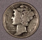 1921-P "Mercury" Silver One-Dime Coin, Good