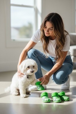 Glow-in-the-Dark Pet Crocs x BARK: ''Green Slime'' Dog Boots (Full Set of 4)