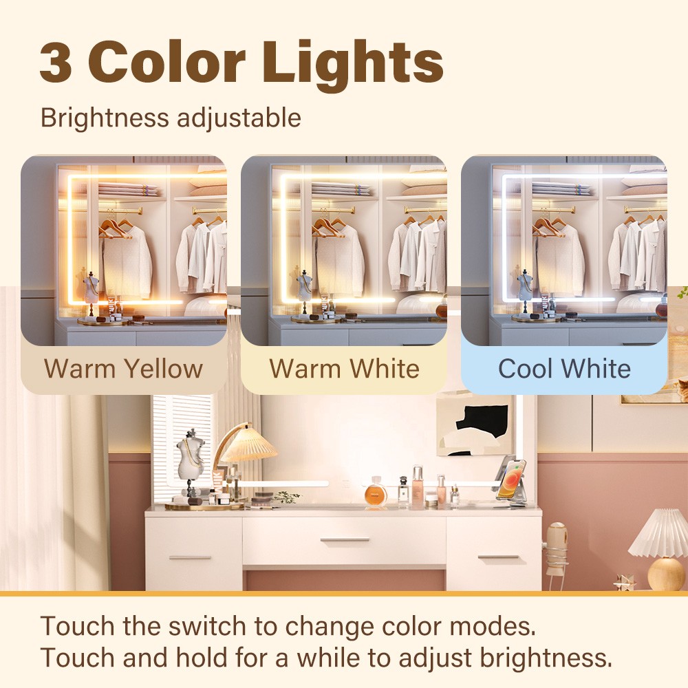 Vanity Desk with Lighted Mirror & Power Outlet Makeup Vanity Table with Stool