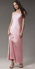 BHLDN Selma Halter-Neck High-Shine Satin Maxi Dress Size M
