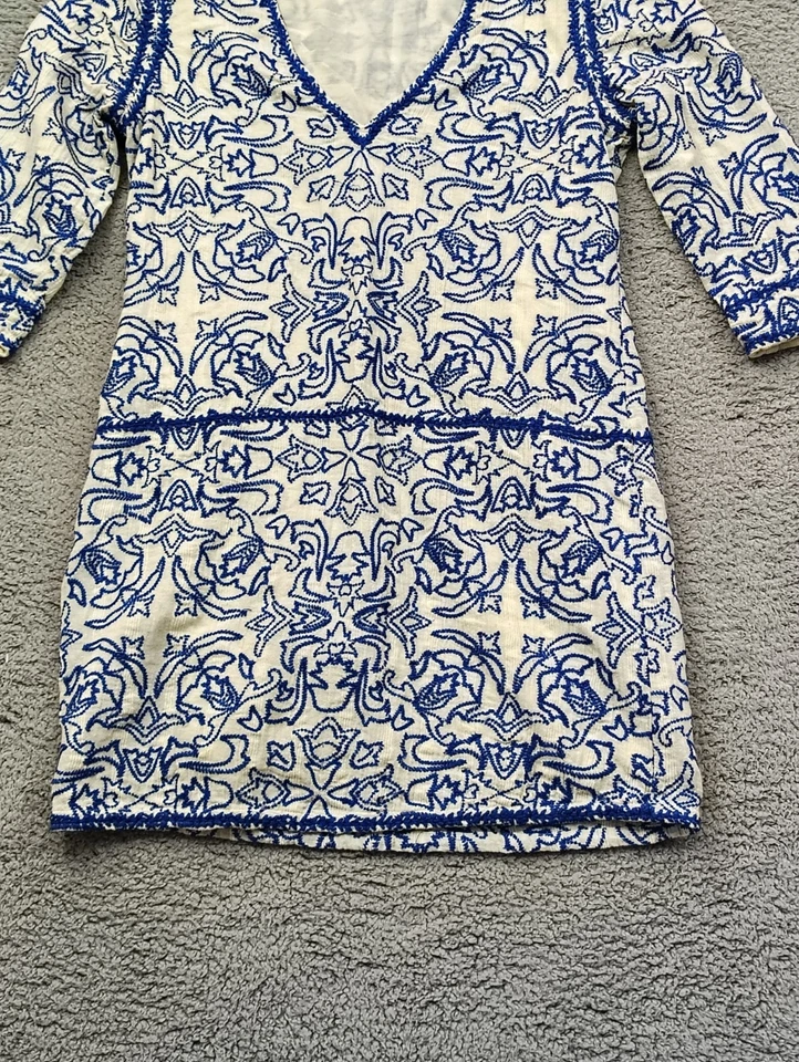Vestido para mujer Dolce Vita mini de encaje azul blanco cottagecore boho algodón mediano Foto 2 de 4