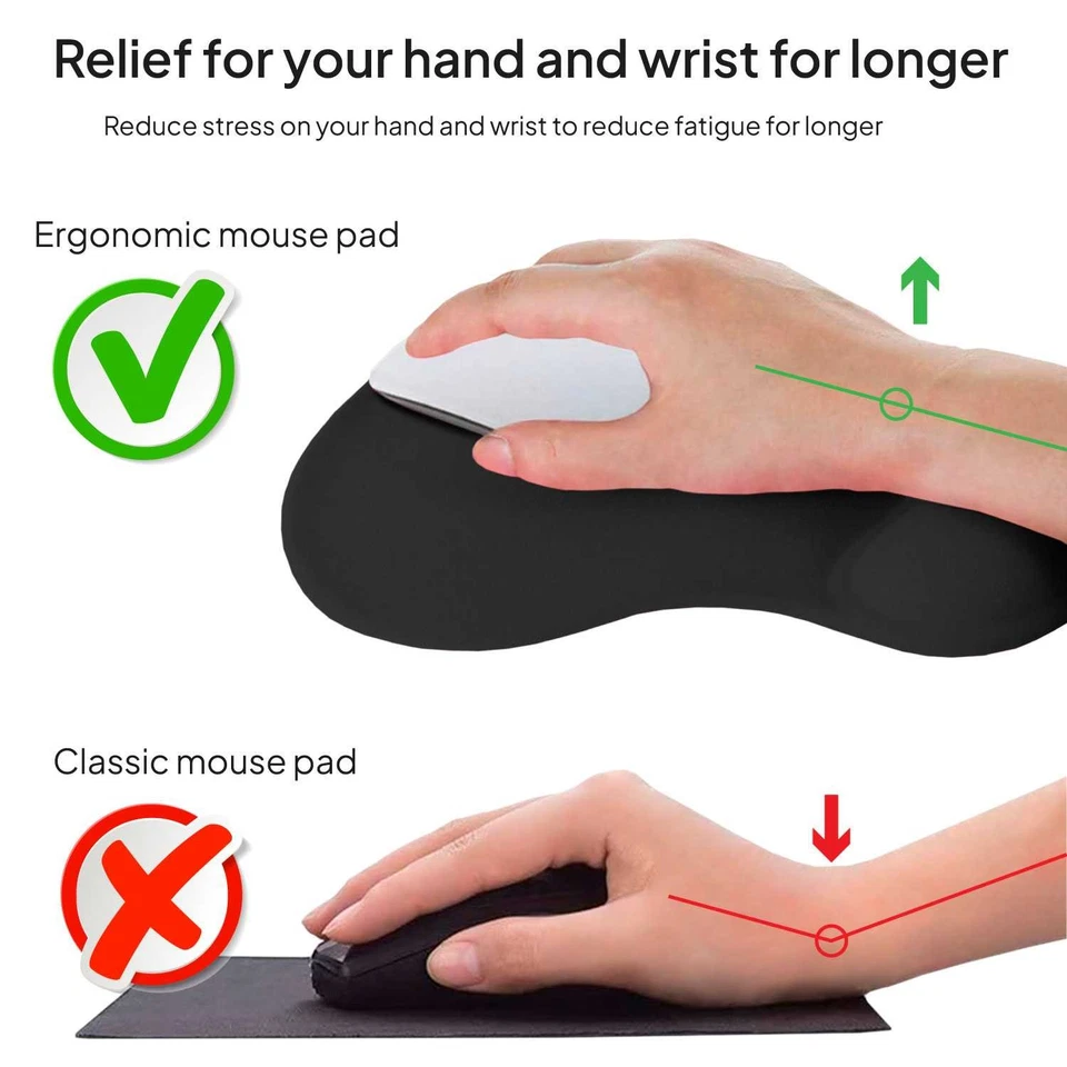 Mouse Pad Tappetino Desing Ergonomico Poggia-Polso in Silicone Gel Nero - Immagine 2 di 4