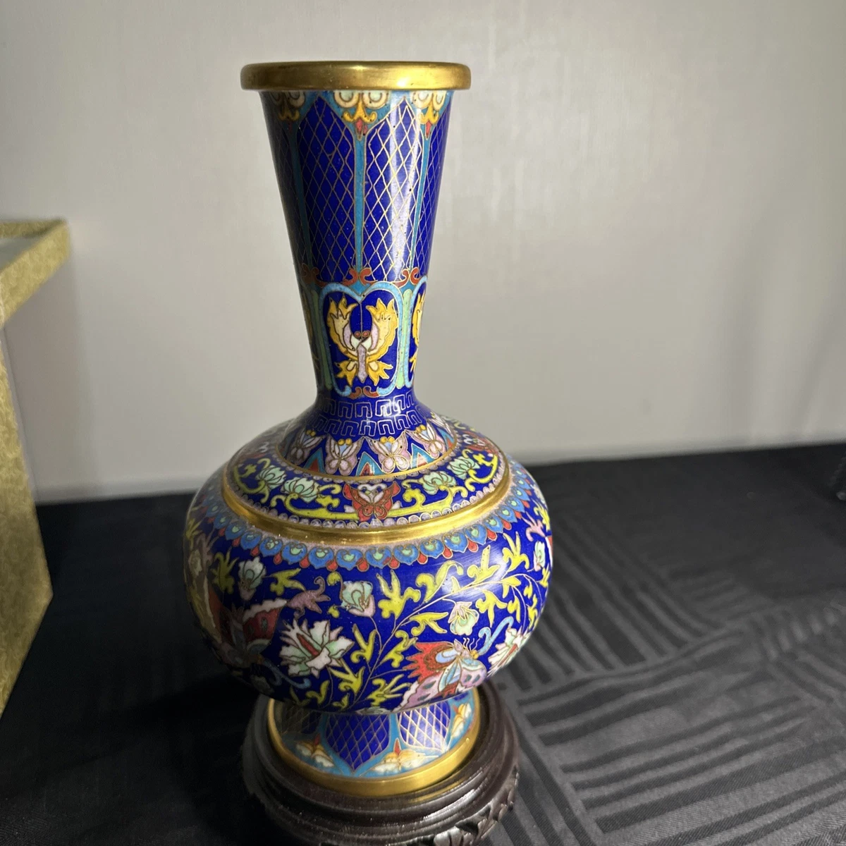 黄铜蓝色中国古董花瓶| eBay