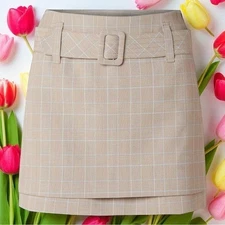 Maje Jikam Checkered Woven Belted Mini Skirt Beige Academia Old Money Size 40