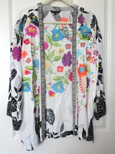 John Mark Embroidered Floral Kimono Women's  Open Front Bohemian Plus 1X NEW