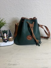 Vintage Dooney Bourke Green All Weather Pebbled Leather Drawstring Bucket Bag
