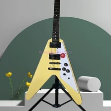 High Quality Cream White V Electric Guitar Mahogany Body Neck Chrome Hardware