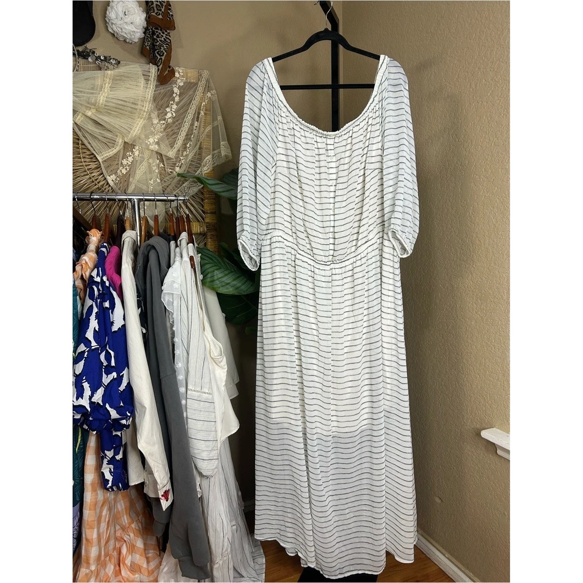 lane bryant striped maxi dress NWT Lane Bryant Patriotic Stripe Nautical Cruise Chiffon Maxi Dress 1X 2X  16 $90