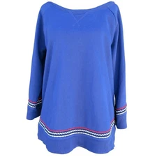 Lucky Lotus by Lucky Brand Embroidered Blue Sweatshirt Raglan Sleeve Medium