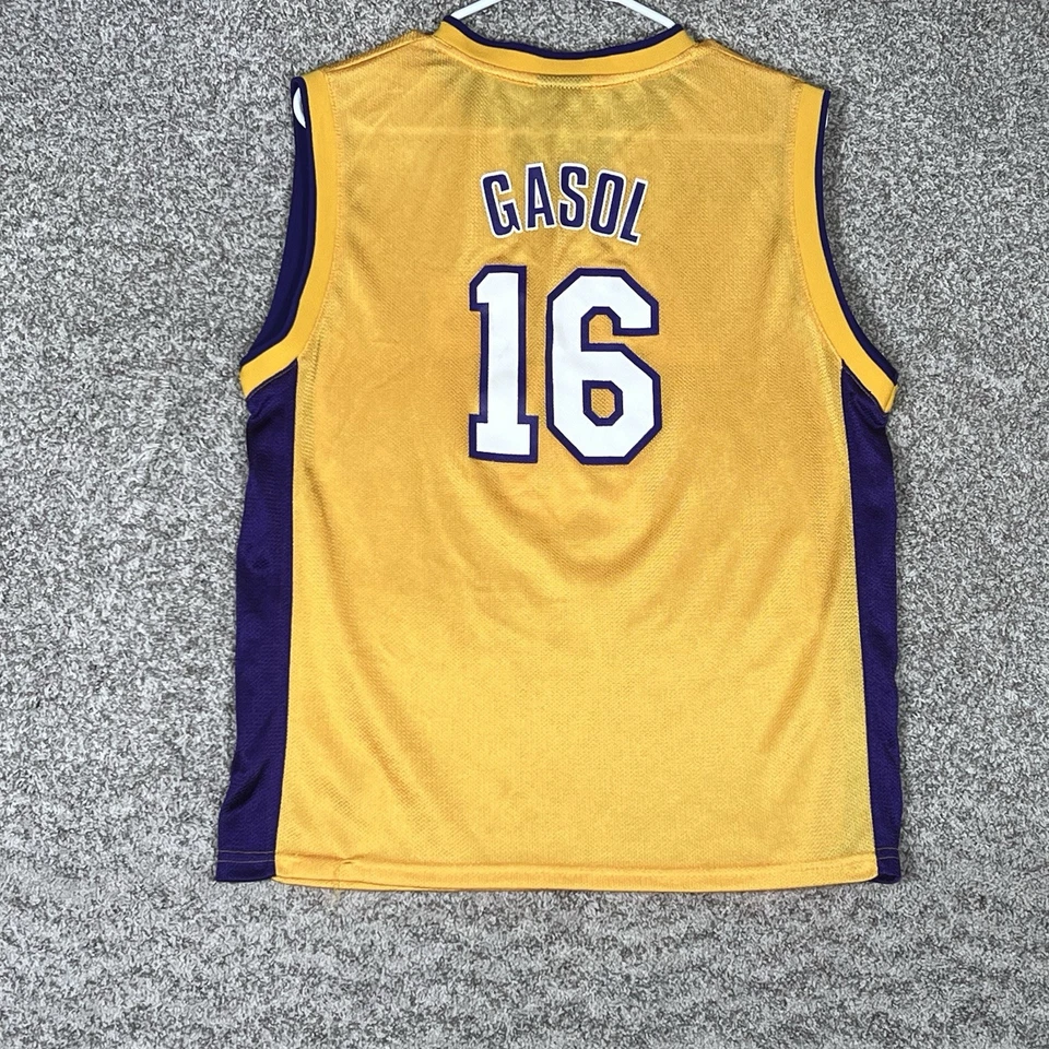 Camiseta Adidas de Los Angeles Lakers Juvenil Grande 14-16 Dorada Pau Gasol NBA Baloncesto Foto 2 de 4