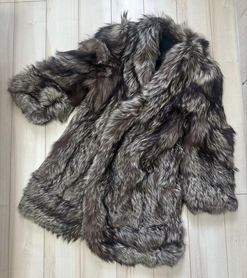 SAGA FOX Real  Silver Fox Fur Coat Long Silver Women Size Free Used  From Japan
