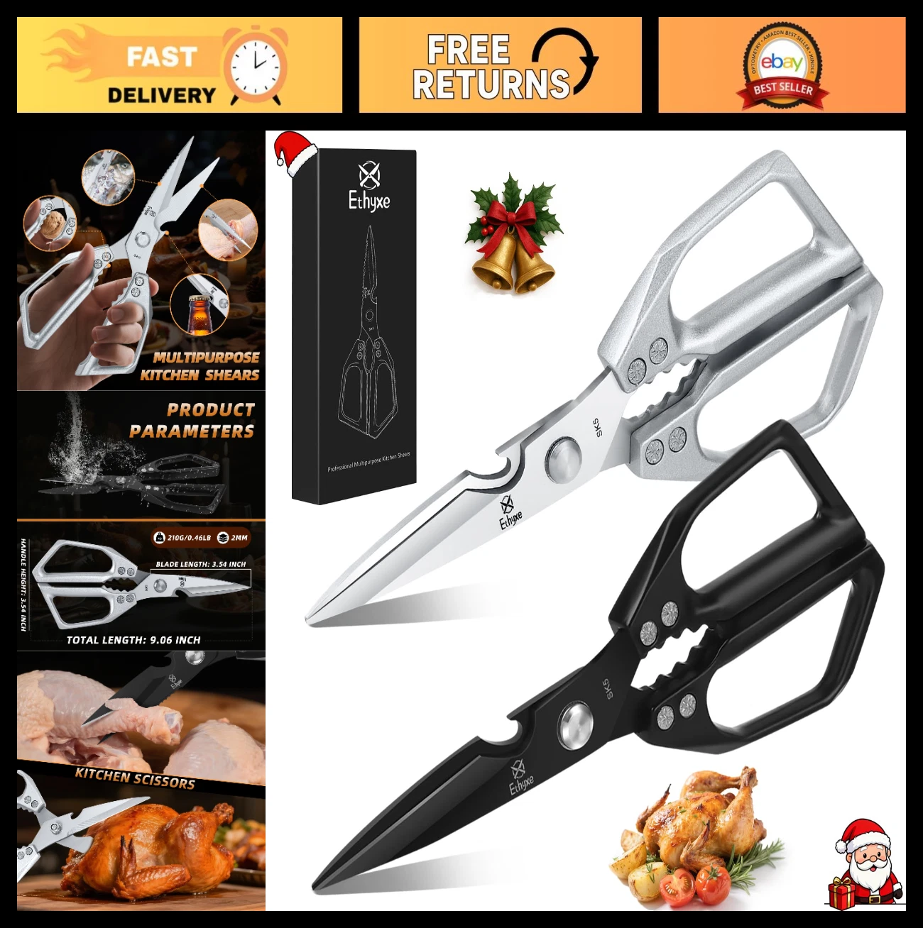 Heavy Duty Kitchen Scissors Set - Sharp All-Purpose Shears for Meat, Fish & Vegg