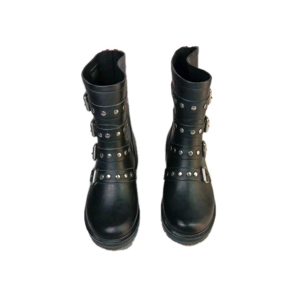 Bota de Lluvia STEVE MADDEN Thunder Negra Para Mujer Talla 7 M Impermeable Moto Hebillas Foto 3 de 4