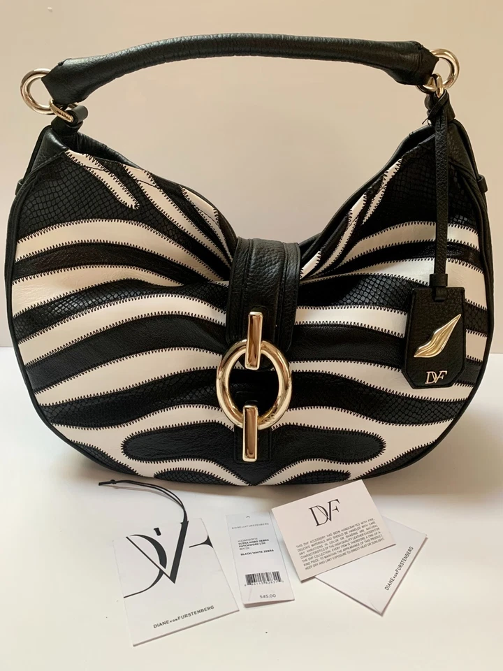 Diane von Furstenberg DVF Sutra Patchwork Zebra Hobo Handbag