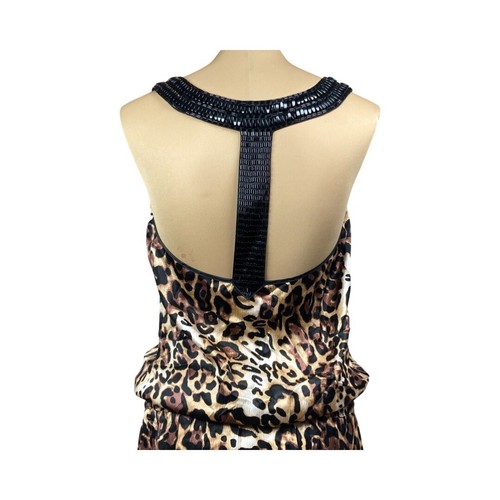 Bebe Womens T-back Sleeveless Tunic Top Leopard Print Beaded Neckline Size M - Picture 19 of 24
