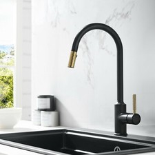 Brass Black Gold Pull out Kitchen Sink Faucet Deck Mounted Two Water Sprayer