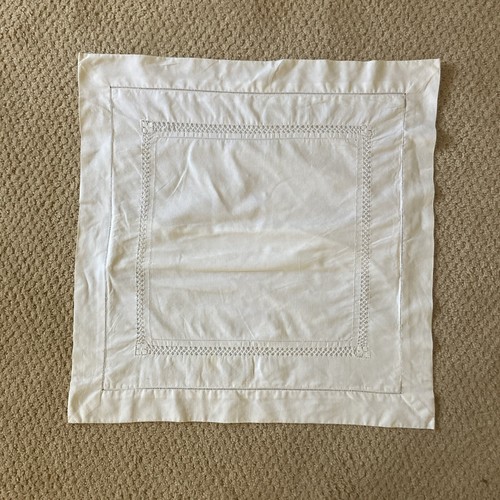 Vintage White Hemstitched Cotton Pillow Cover 17” Square Cottagecore Shabby Chic