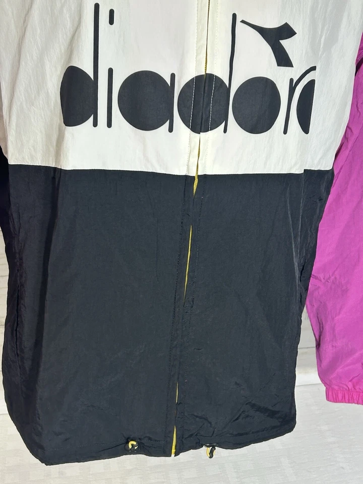 MINTY! Diadora Jacket Mens MEDIUM Pink White Black Yellow Full Zip Track Coat - Image 3 of 4
